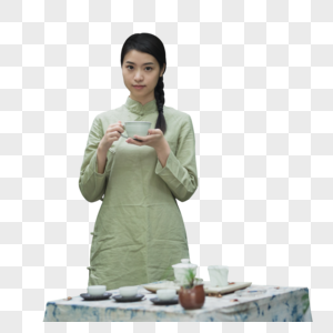 手捧茶杯的美女图片