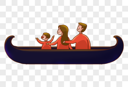 坐在船上的一家人图片