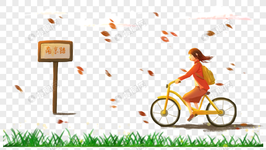 秋天骑自行车的孩子图片
