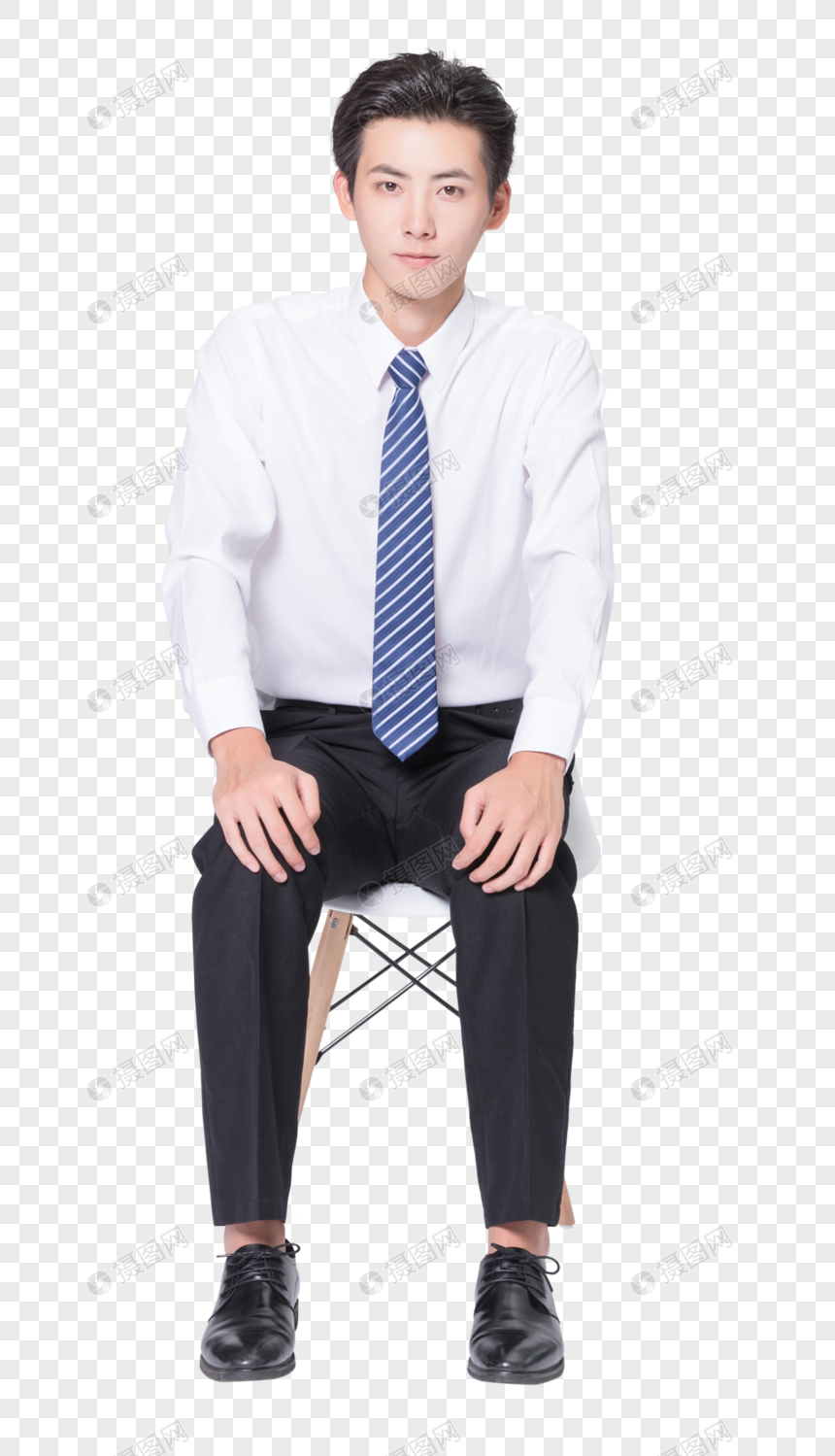 商务男士坐在凳子上等待图片