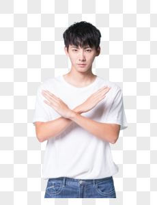 青年男性拒绝手势图片素材
