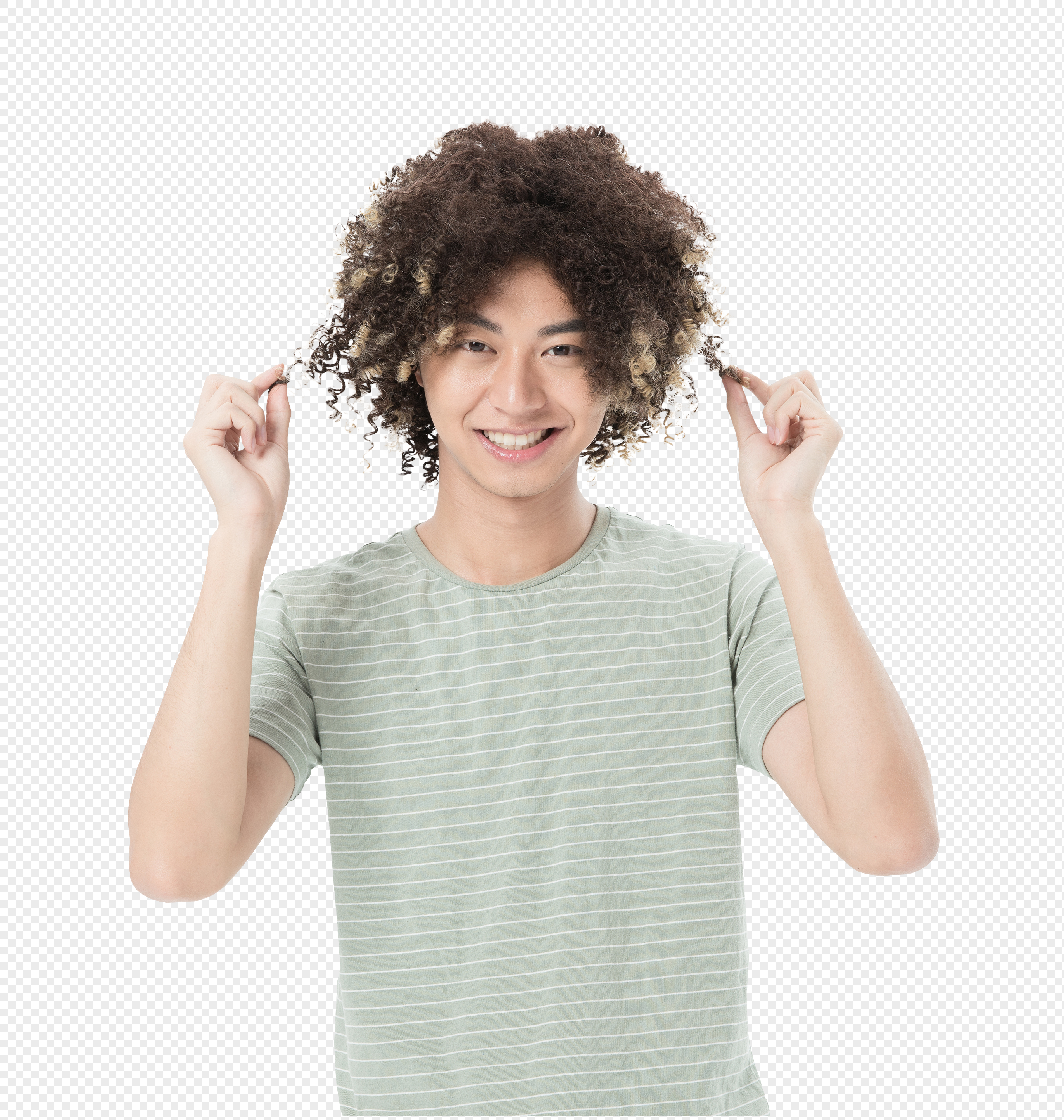 青年男性爆炸头搞怪