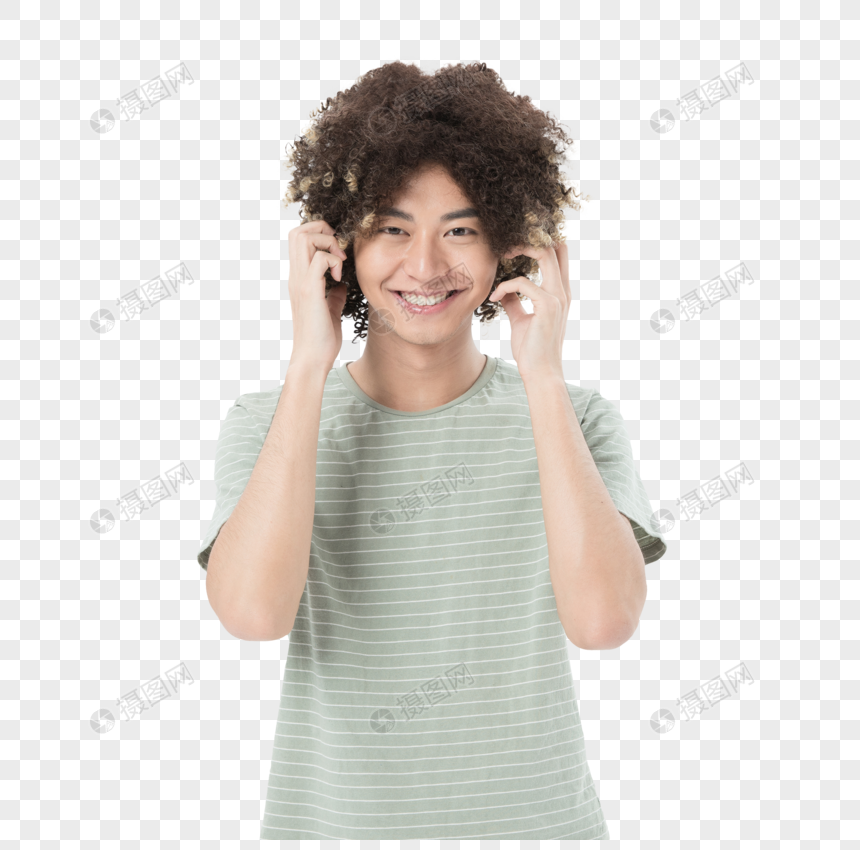 青年男性爆炸头搞怪