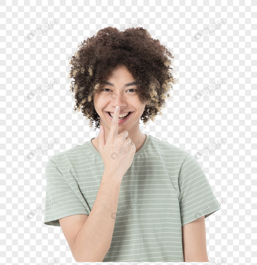 青年男性爆炸头搞怪