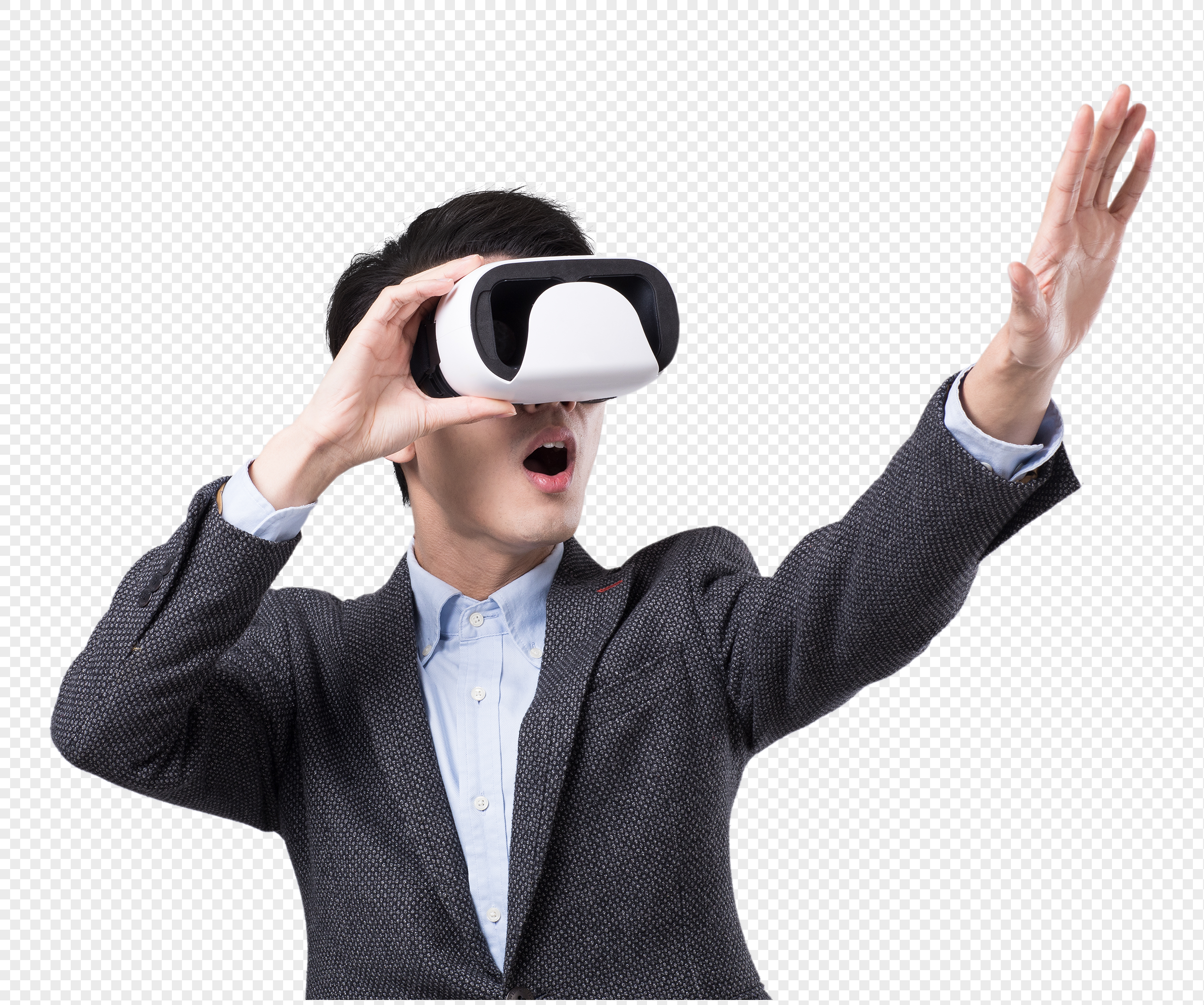 年轻商务男性头戴vr眼镜元素素材png格式_设计素材__.