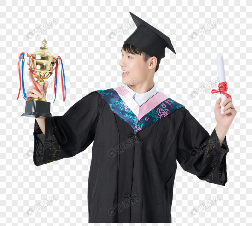 大学生毕业人像手举奖杯图片
