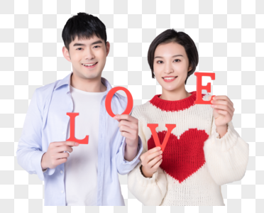 情人节手拿LOVE棚拍图片