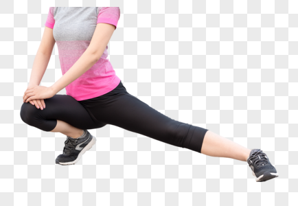 户外运动健身女性蹲下腿部拉伸图片