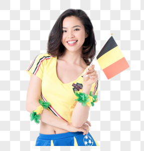 手持比利时国旗加油的足球宝贝图片