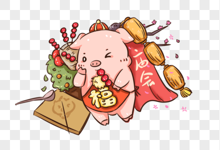 新年猪吃糖葫芦图片