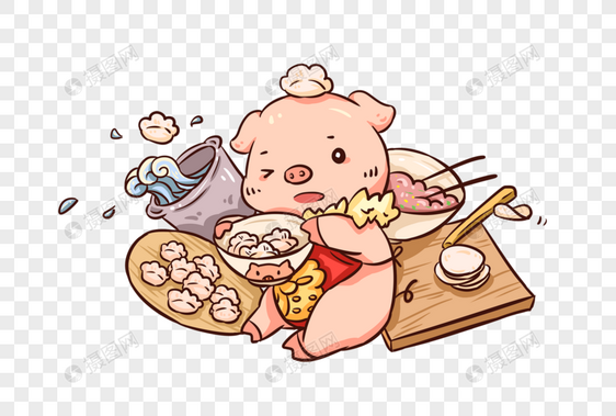 新年猪做饺子图片