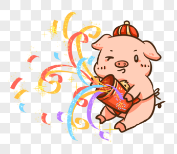 新年猪彩带庆祝高清图片