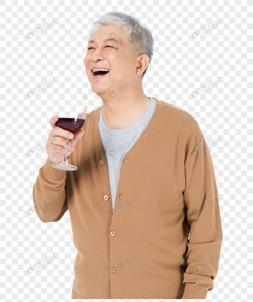 老年人喝红酒图片