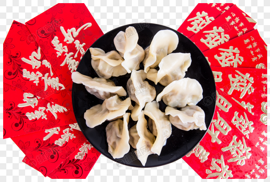 红包背景新春新年团圆一盘热饺子图片