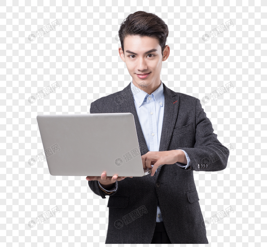 青年商务男性手拿电脑图片