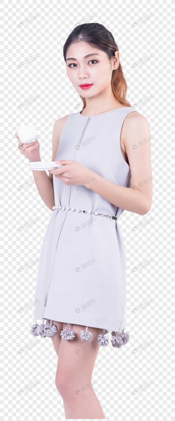 商务套裙女性休息喝咖啡图片