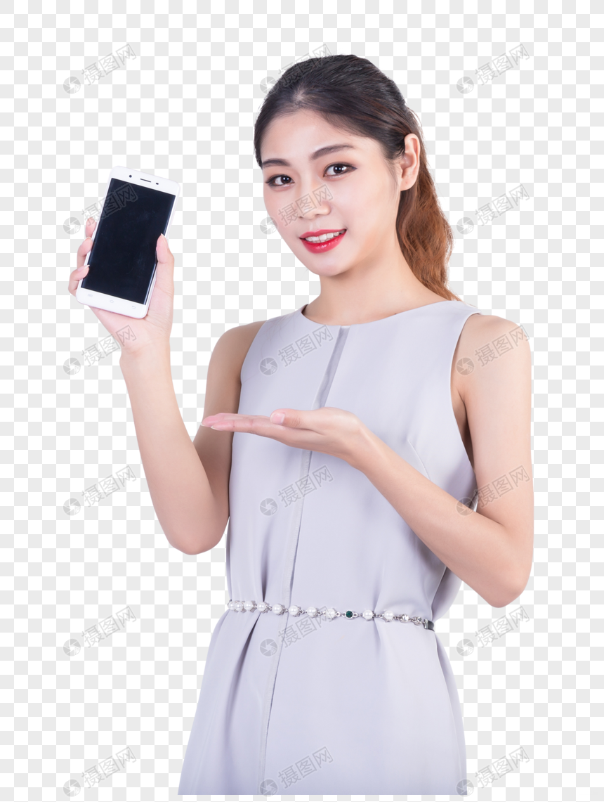 商务套裙女性展示手机图片
