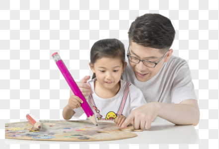 父亲和女儿一起画画图片