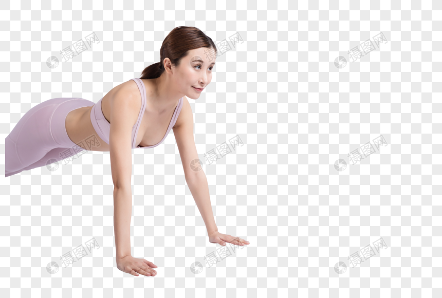 活力女性做俯卧撑运动图片