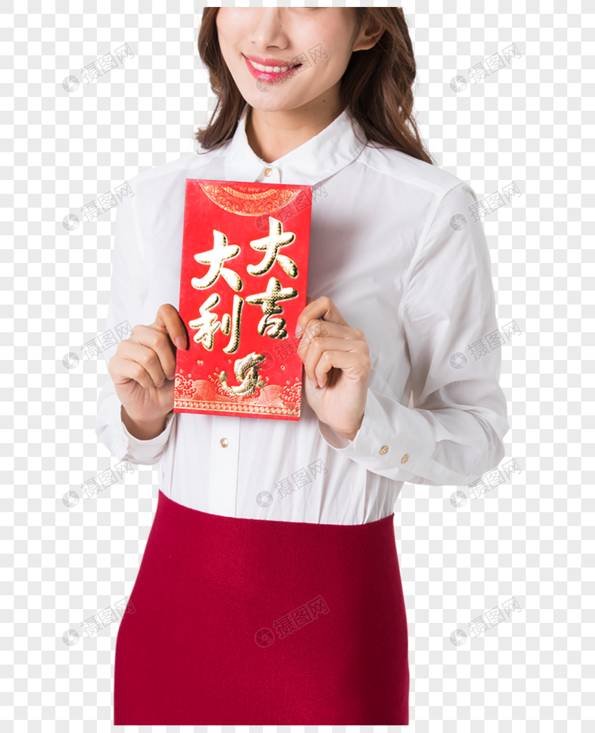 商务新年女性手拿红包图片