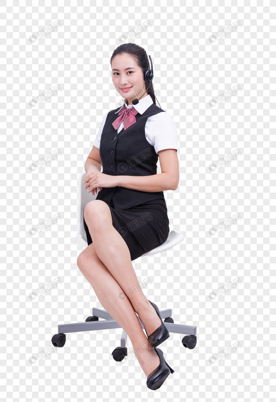 商务职业美女客服坐在椅子上图片