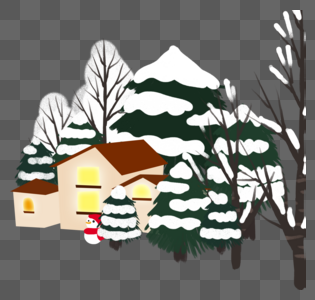 雪地丛林里的房屋图片