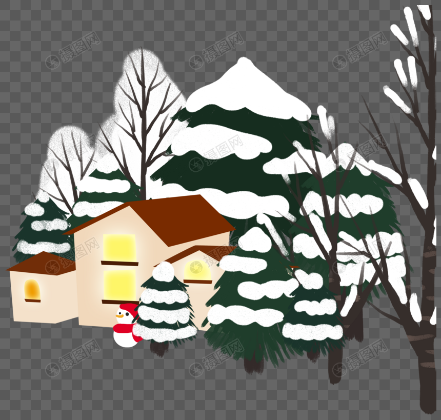 雪地丛林里的房屋图片