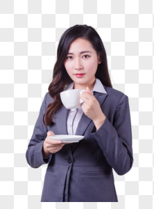 职业女性喝咖啡形象棚拍图片