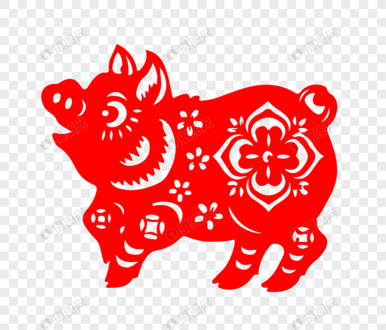 红色猪剪纸元素素材ai格式_设计素材免费下载