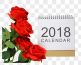 2018日历与红玫瑰图片