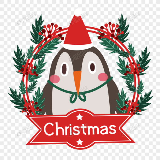 圣诞企鹅花环装饰图片