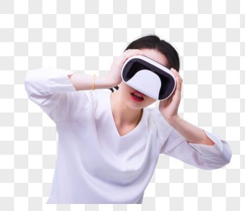 俏皮可爱女孩戴VR眼镜表演图片