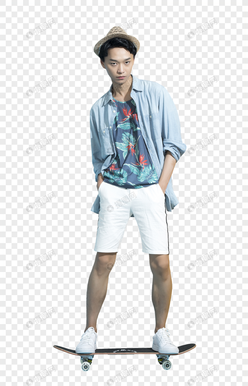玩滑板的模特摆拍元素素材PNG格式_设计素材