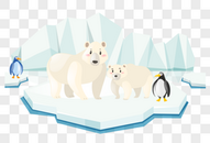 可爱清新北极熊企鹅过冬图片