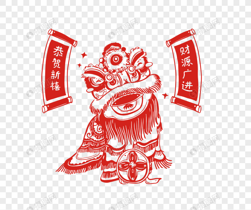 元旦舞狮子元素素材