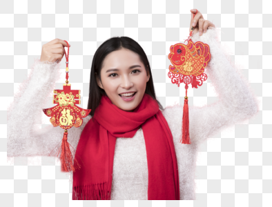 拿着新年装饰的女性新年人像图片