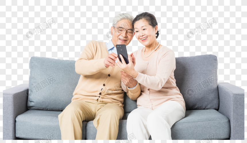 恩爱老年夫妻看手机图片