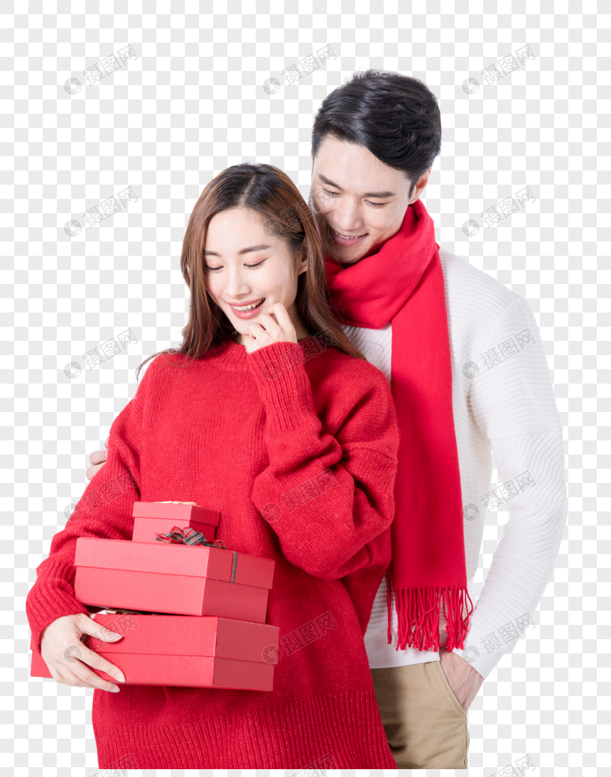 新年情侣手拿礼物盒图片
