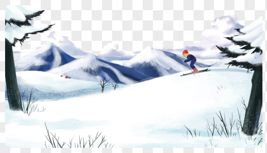 冬日滑雪者雪天温泉高清图片