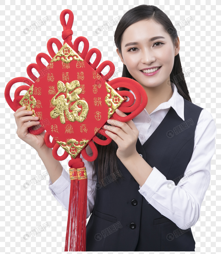 手拿福字的商业女性人像