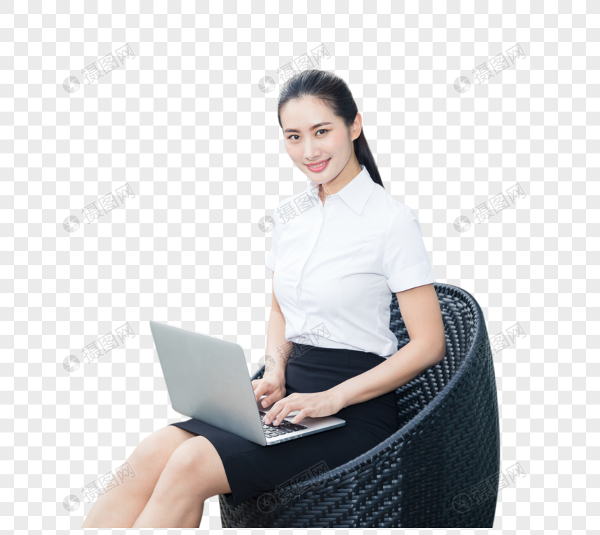 美丽职业女性阳台电脑办公图片