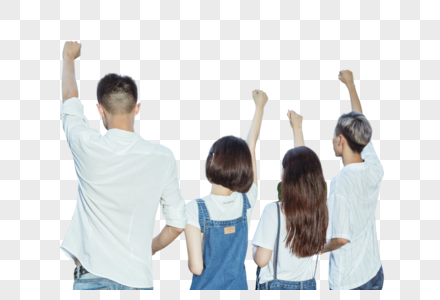 创业团队举手加油背影高清图片