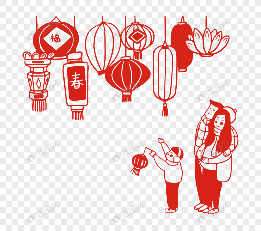 元宵节看花灯元素素材