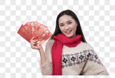 新年发红包的女人图片