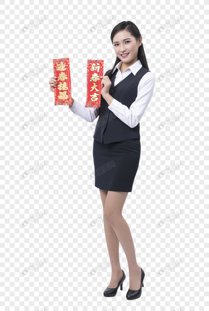 手持对联的女人图片