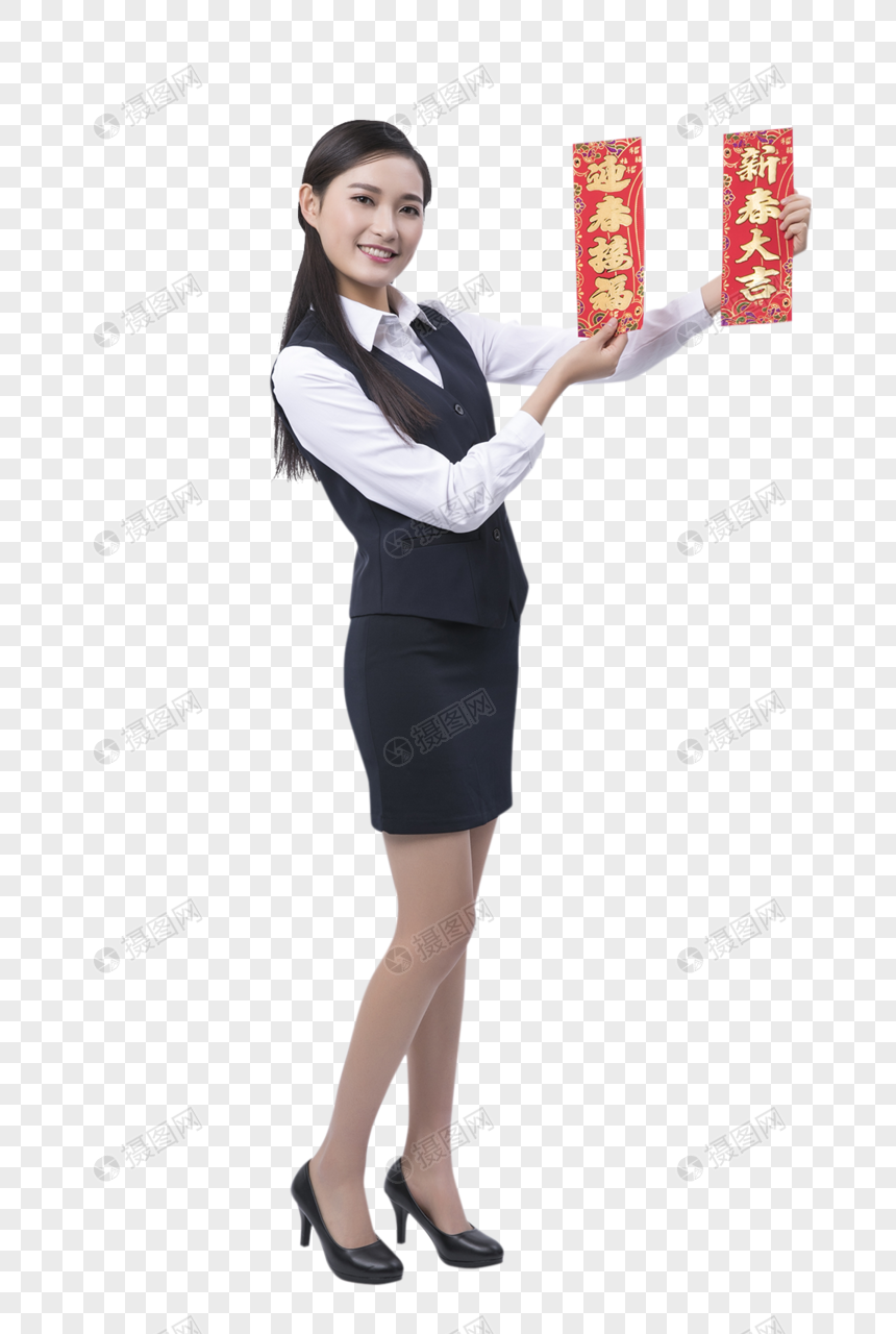 手持对联的女人图片