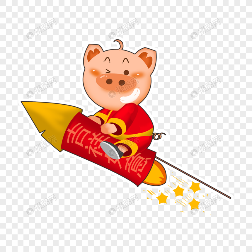 坐在火箭上的猪图片