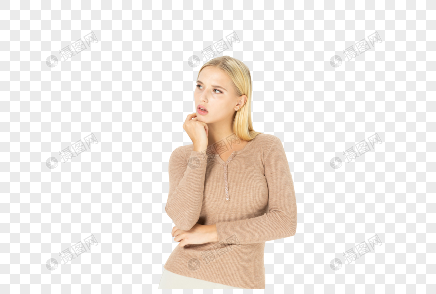 托腮思考的外国美女