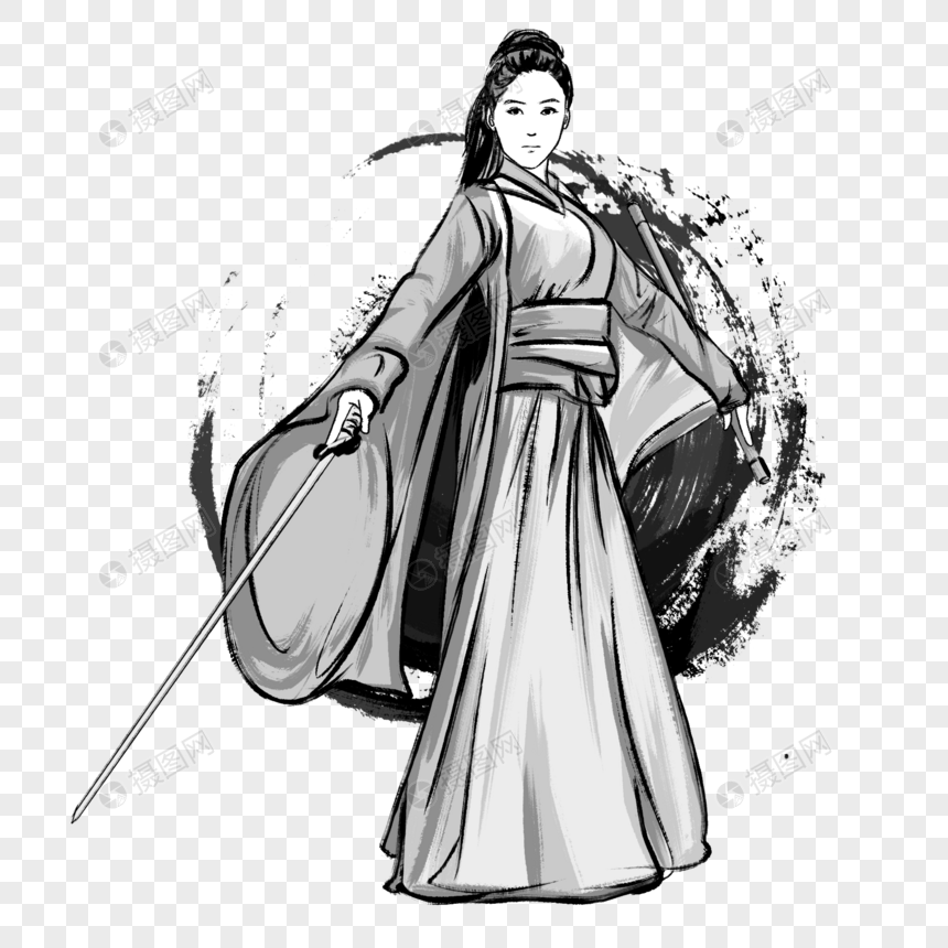 水墨古风练剑