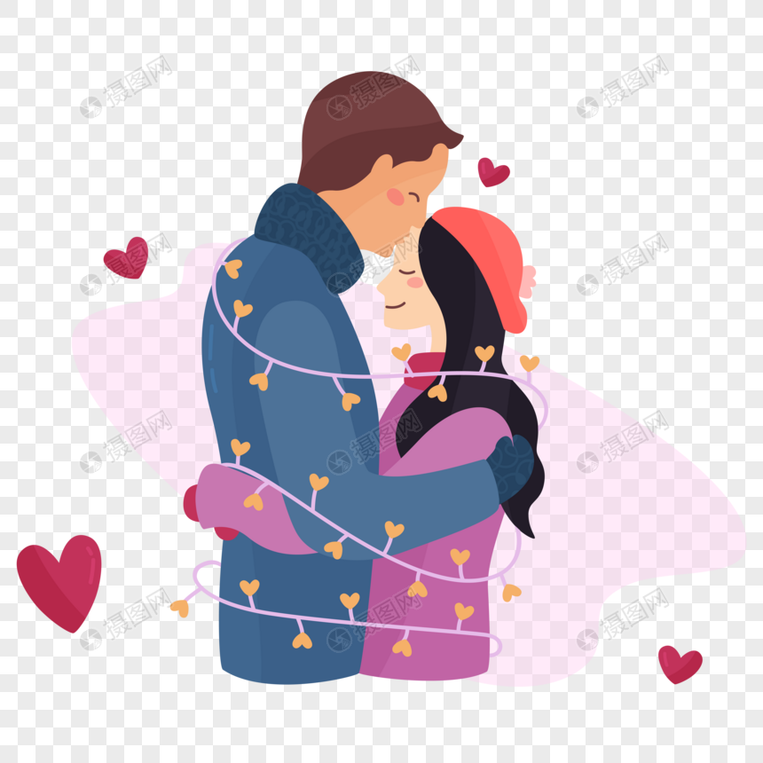 卡通扁小情侣拥抱元素